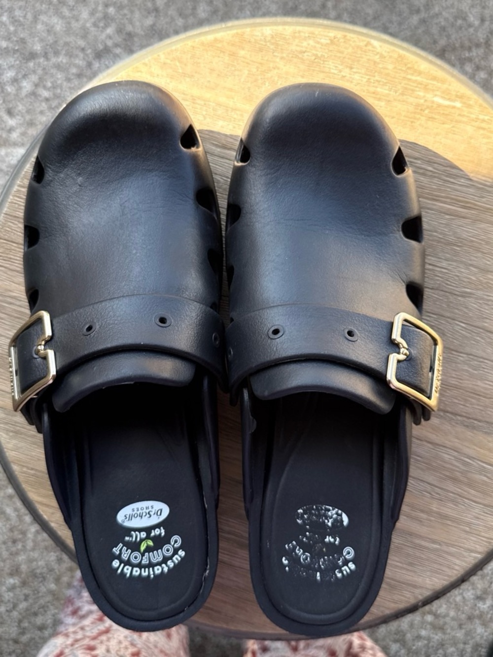 Dr. Scholl's Black Slip-On Comfort Clogs with Gold Buckle Accent - Picture 2 of 5